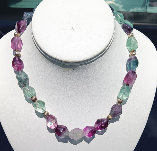 Natural Fluorite Irregular Stone Necklace - Vintage