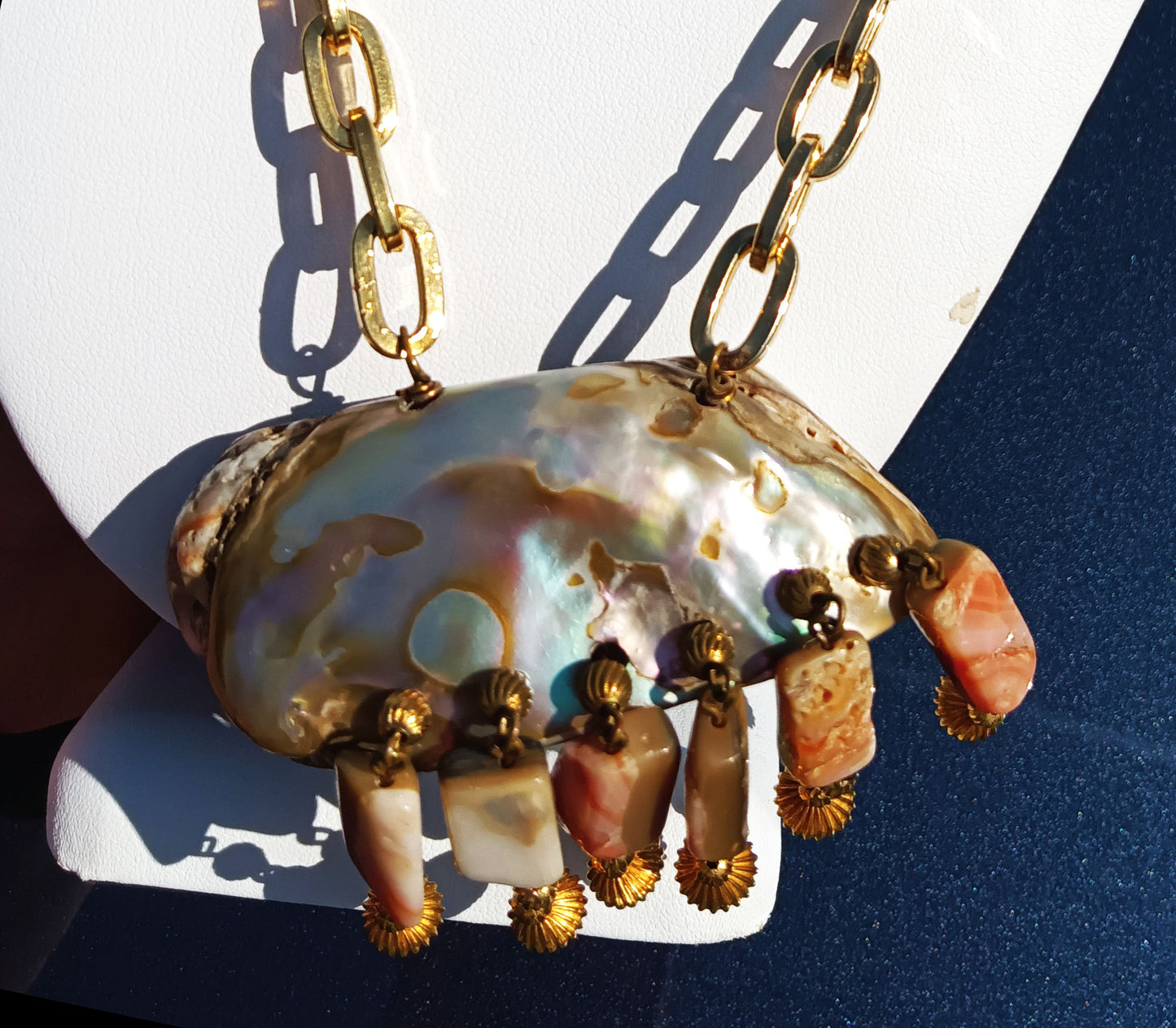 Abalone Shell Pendant and Dangles with Gold-toned Chain