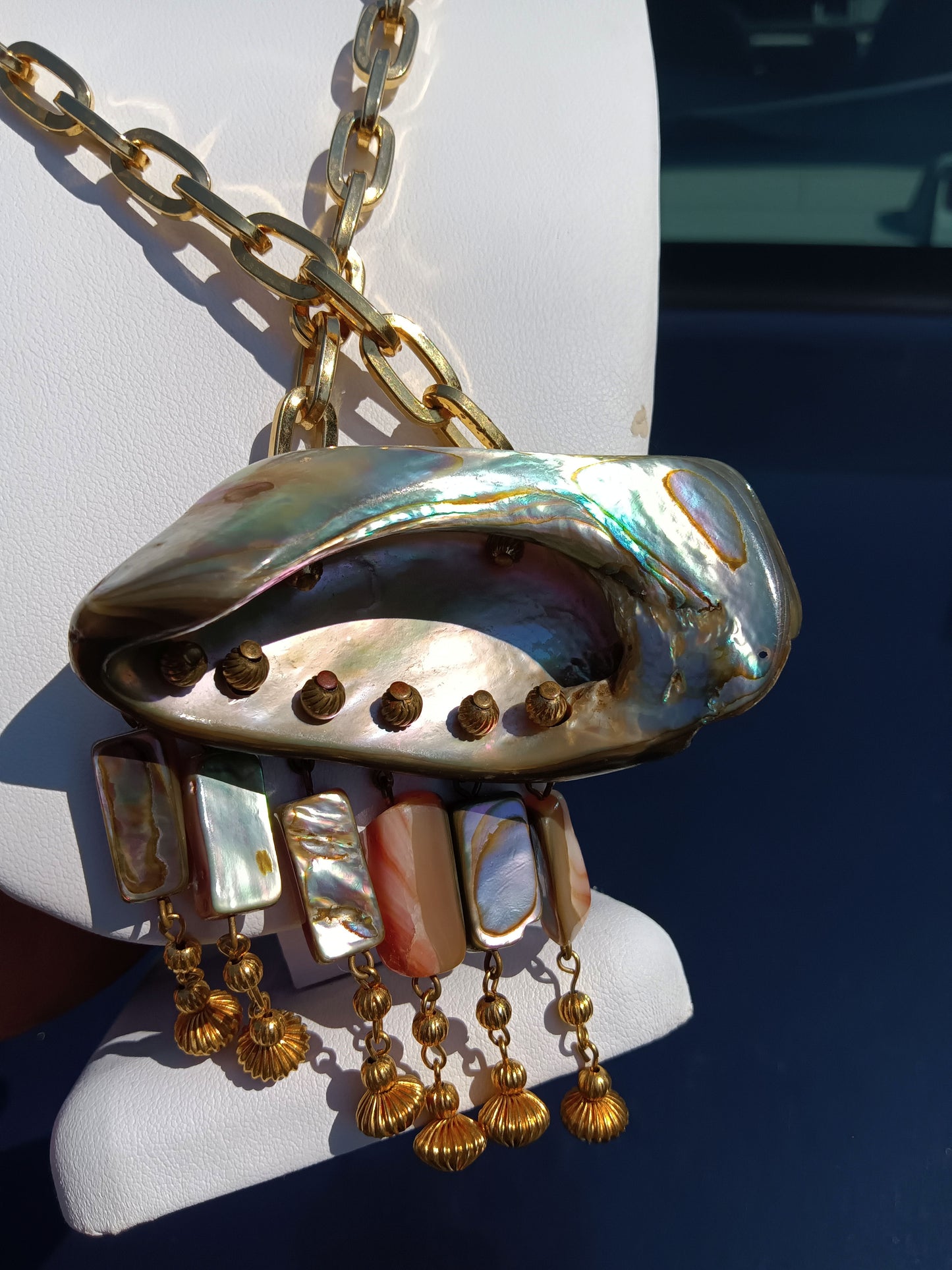 Abalone Shell Pendant and Dangles with Gold-toned Chain