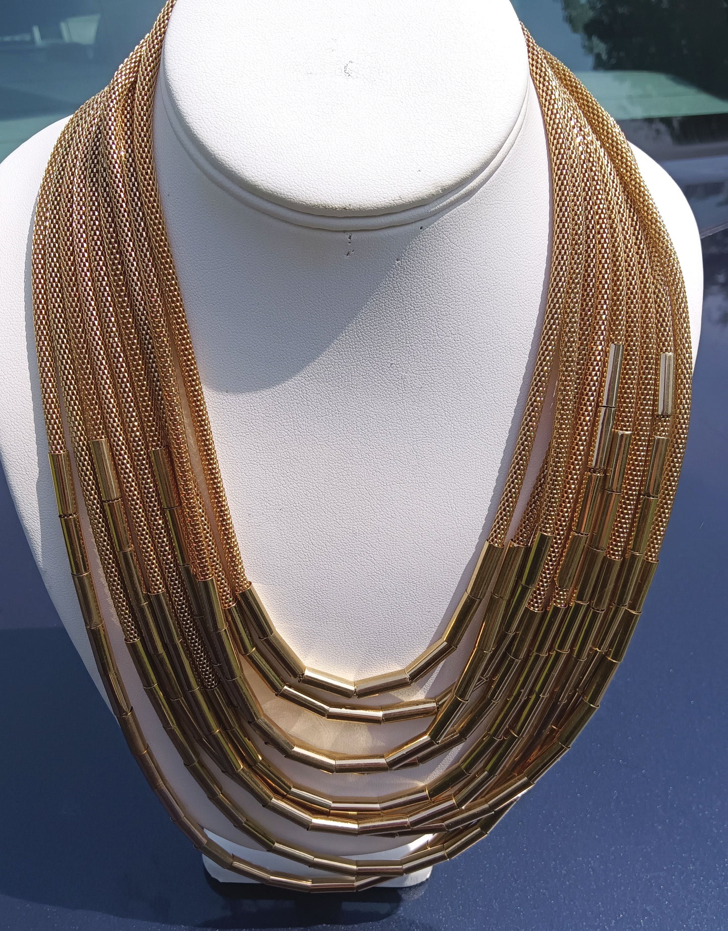 Vintage Mika 9-Strand, Gold tone Mesh Round Chain Necklace with Gliders