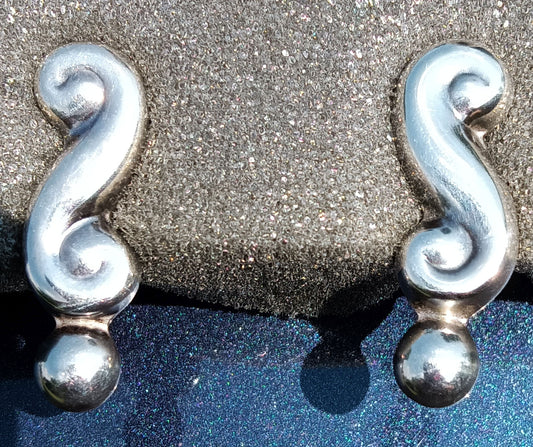 Scroll Over Ball Silver Clip-on Earrings