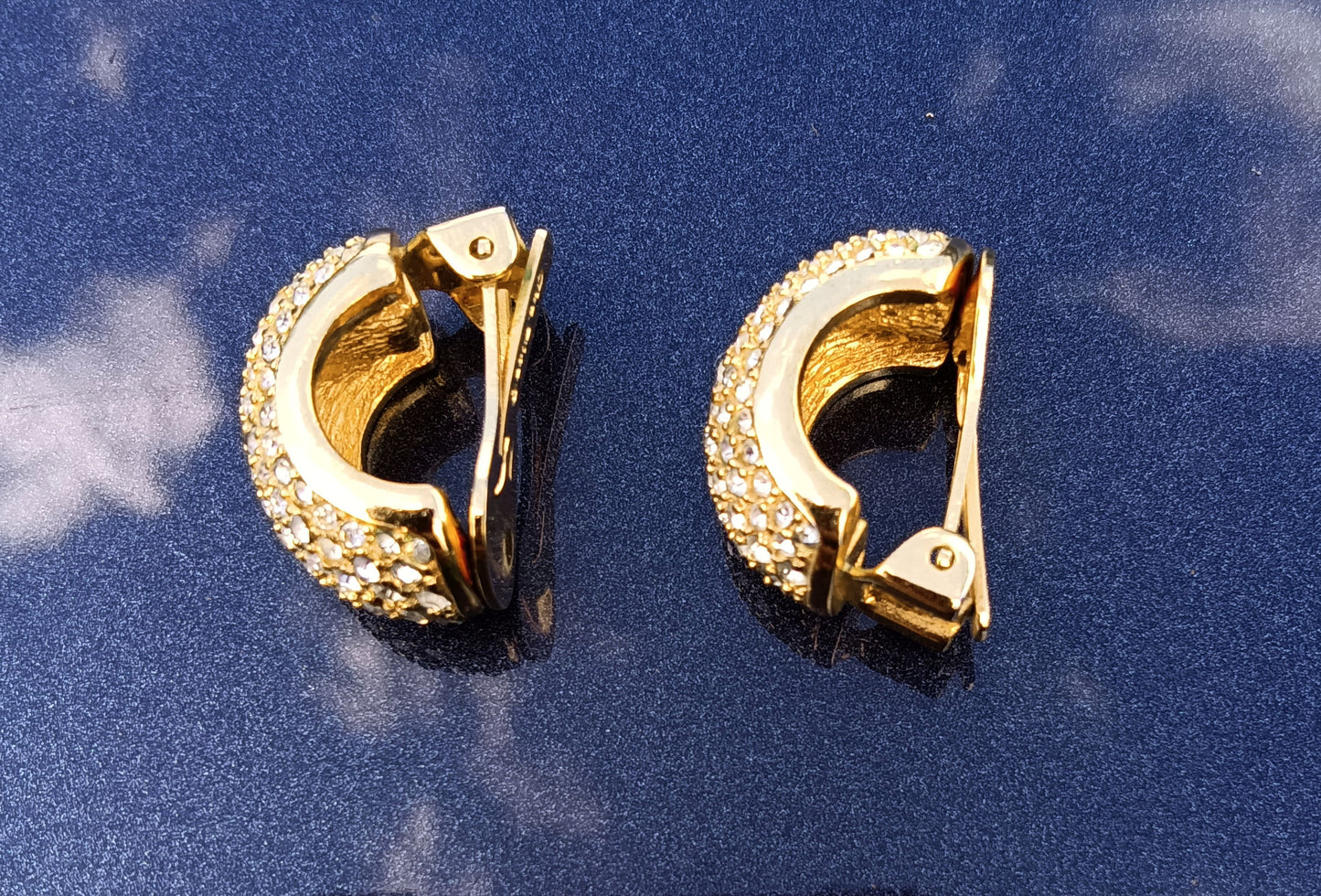 Christian Dior Gold Tone Rhinestone Pave Half Hoop Clip-on Vintage Earrings