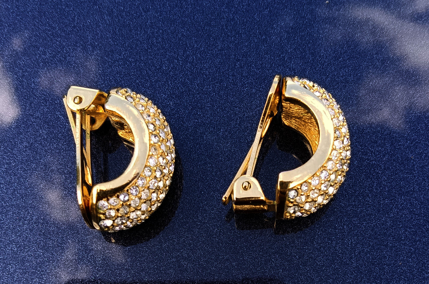 Christian Dior Gold Tone Rhinestone Pave Half Hoop Clip-on Vintage Earrings