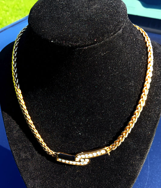 Vintage Swarovski Signed Swan Wide Gold Tone Chain Necklace