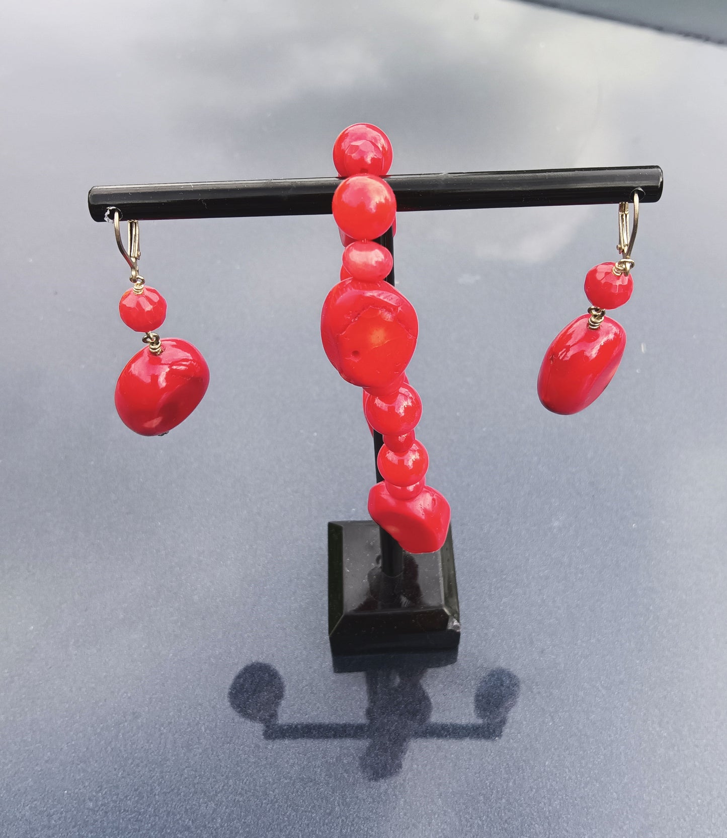 Red Coral Bracelet and Matching Earrings