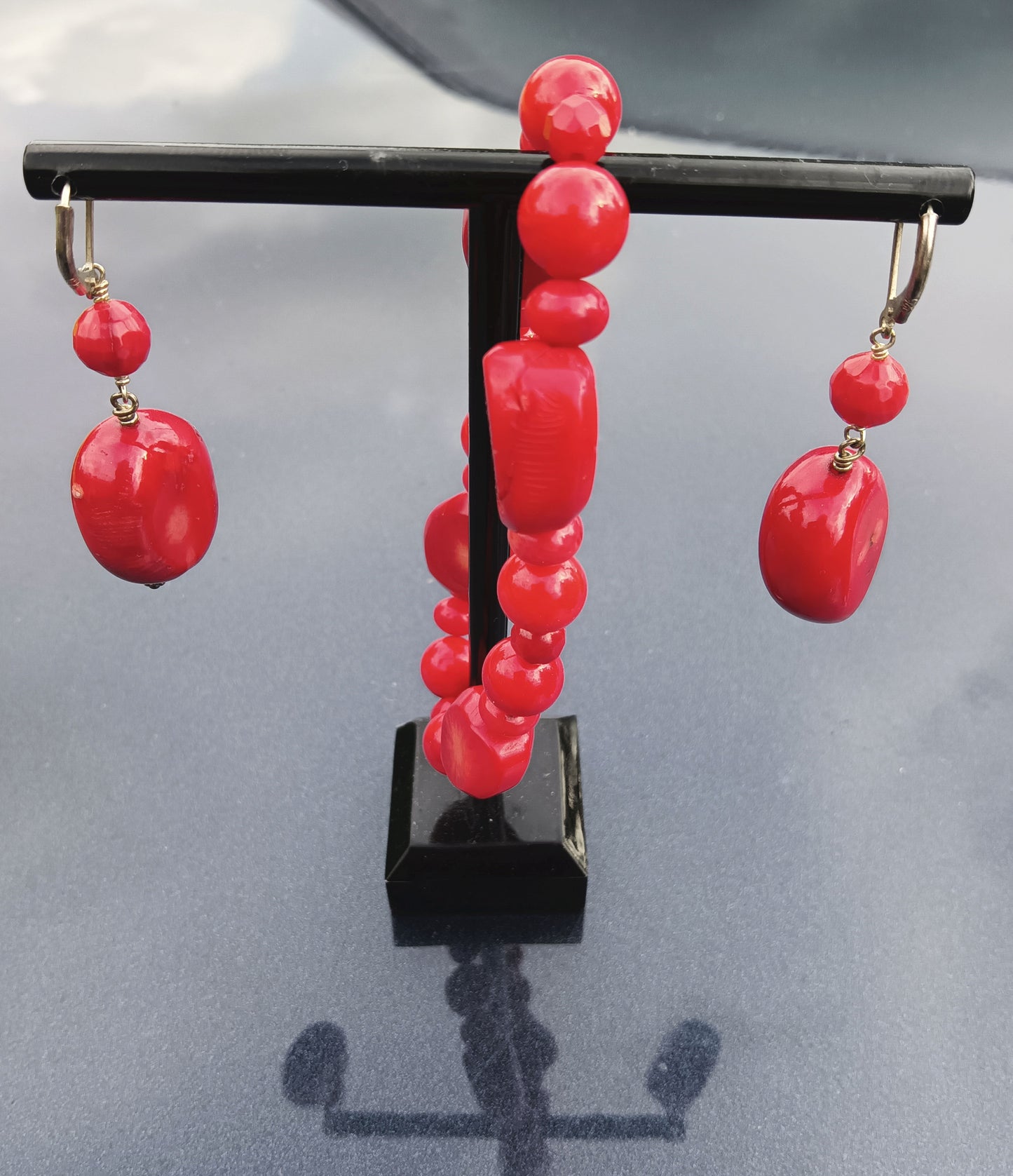 Red Coral Bracelet and Matching Earrings