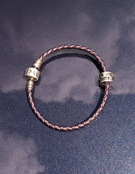 Pandora Purple Leather Bracelet with Pandora 925 Charm