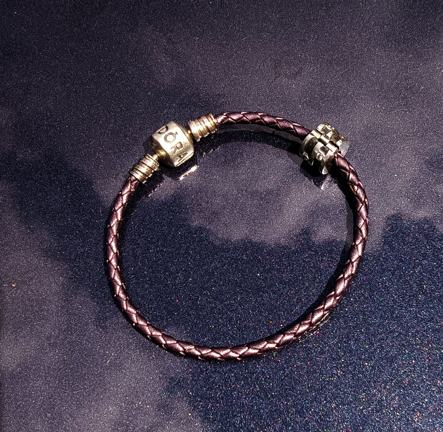 Pandora Purple Leather Bracelet with Pandora 925 Charm