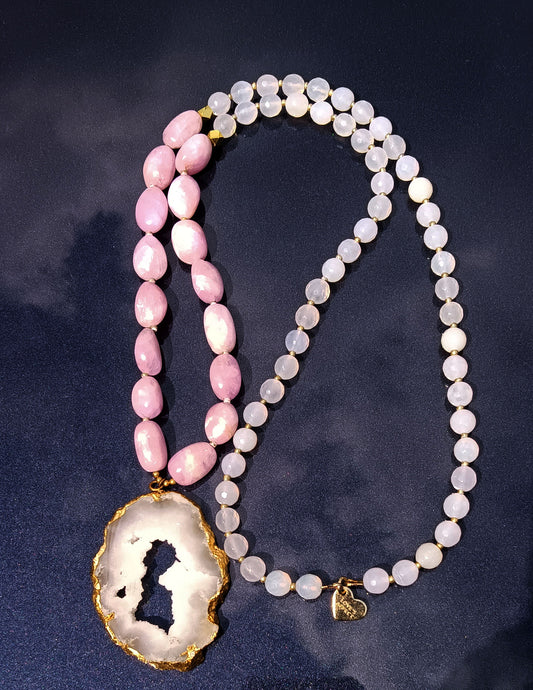 Love's Affect Geode Kunzite and Opalite Necklace