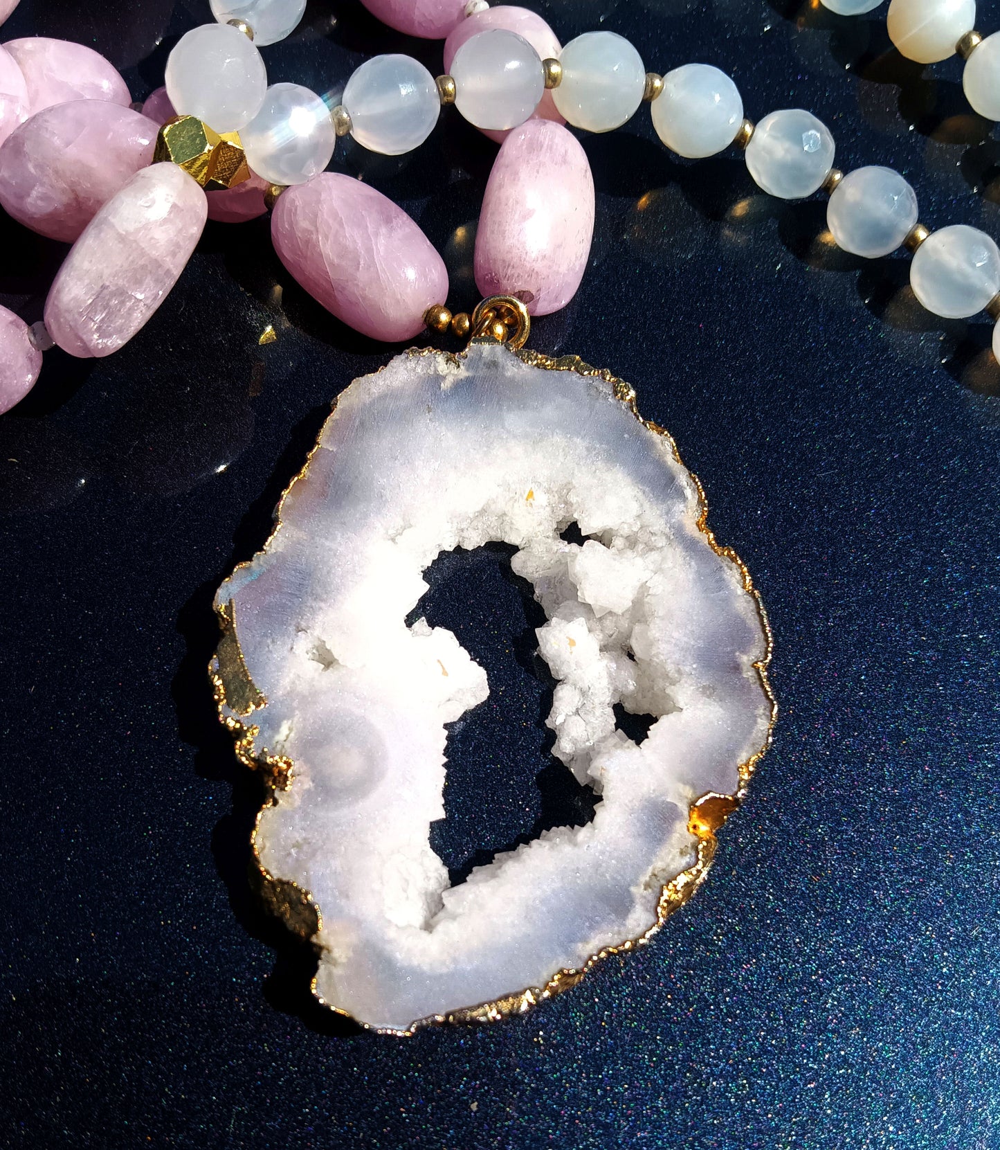 Love's Affect Geode Kunzite and Opalite Necklace