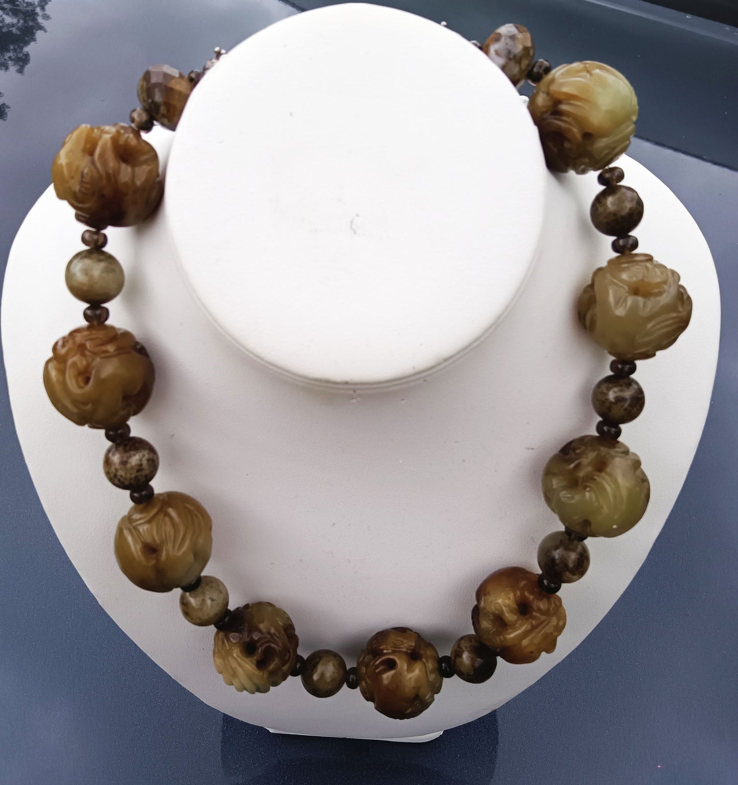 Carved Caramel Jade Bead Necklace