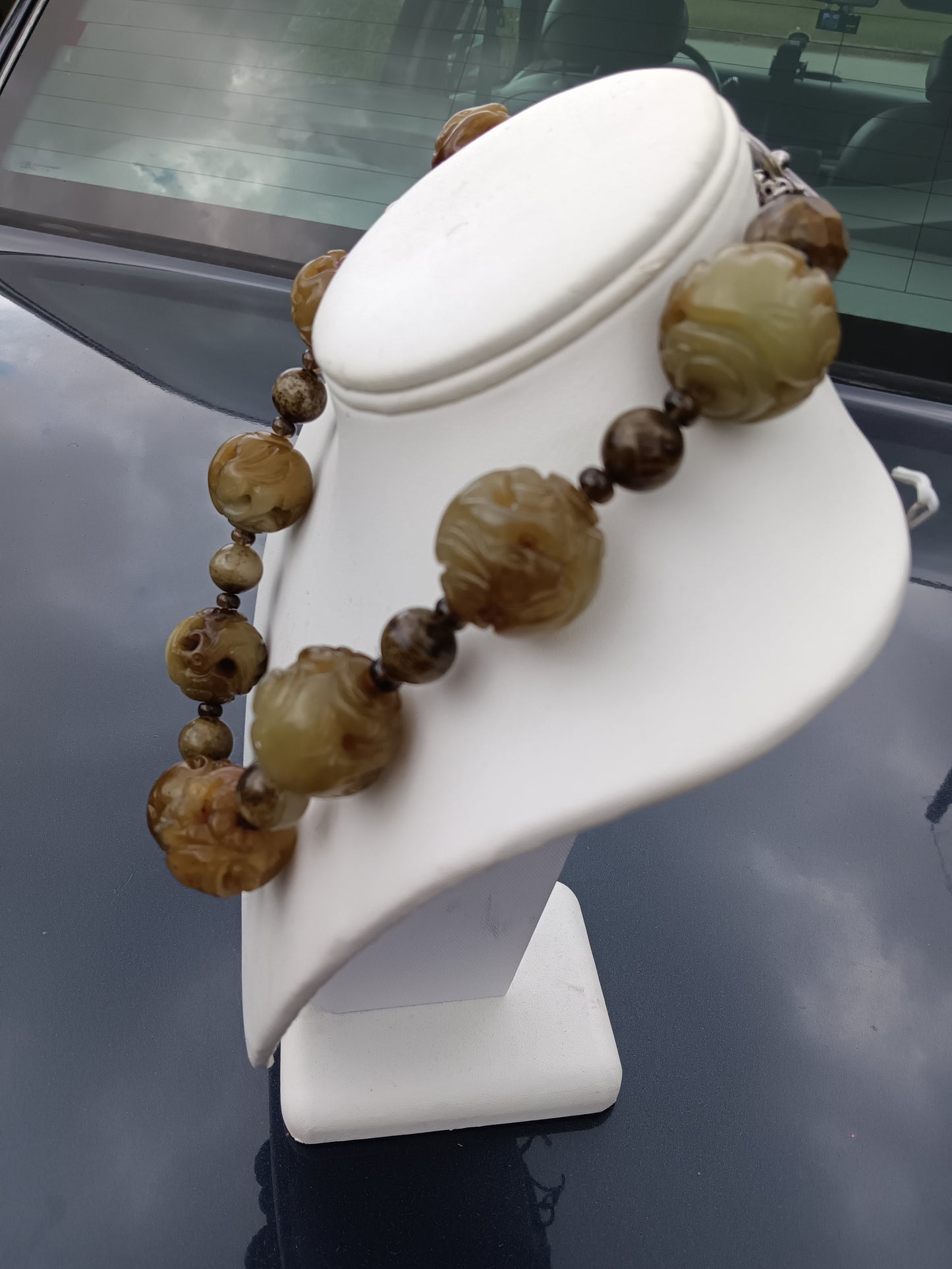 Carved Caramel Jade Bead Necklace