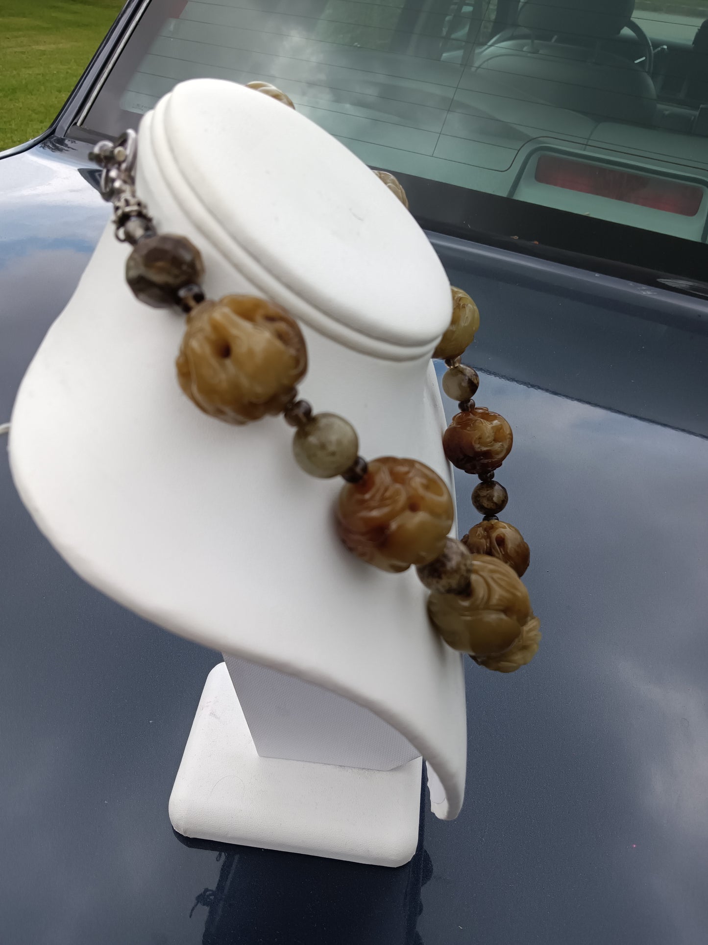 Carved Caramel Jade Bead Necklace