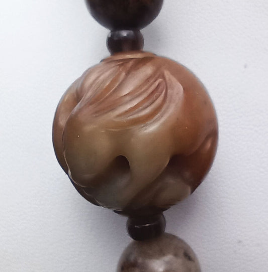 Carved Caramel Jade Bead Necklace