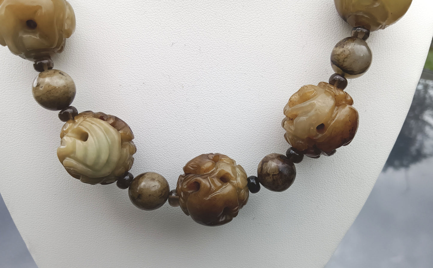 Carved Caramel Jade Bead Necklace