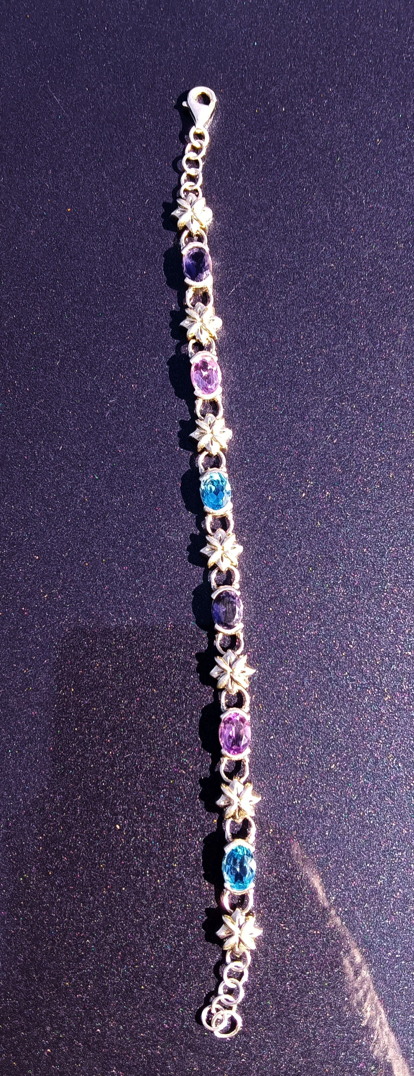 Tanzanite, Amethyst and Blue Topaz Silver Bracelet