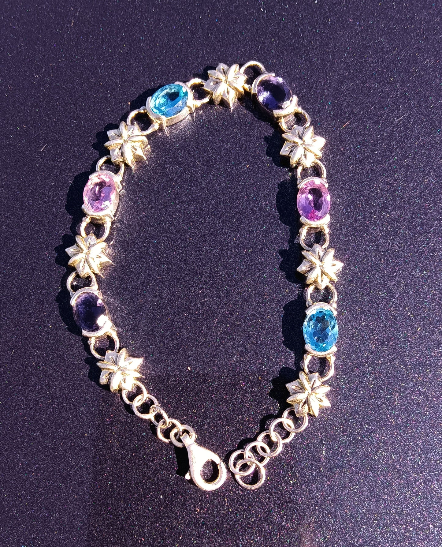 Tanzanite, Amethyst and Blue Topaz Silver Bracelet