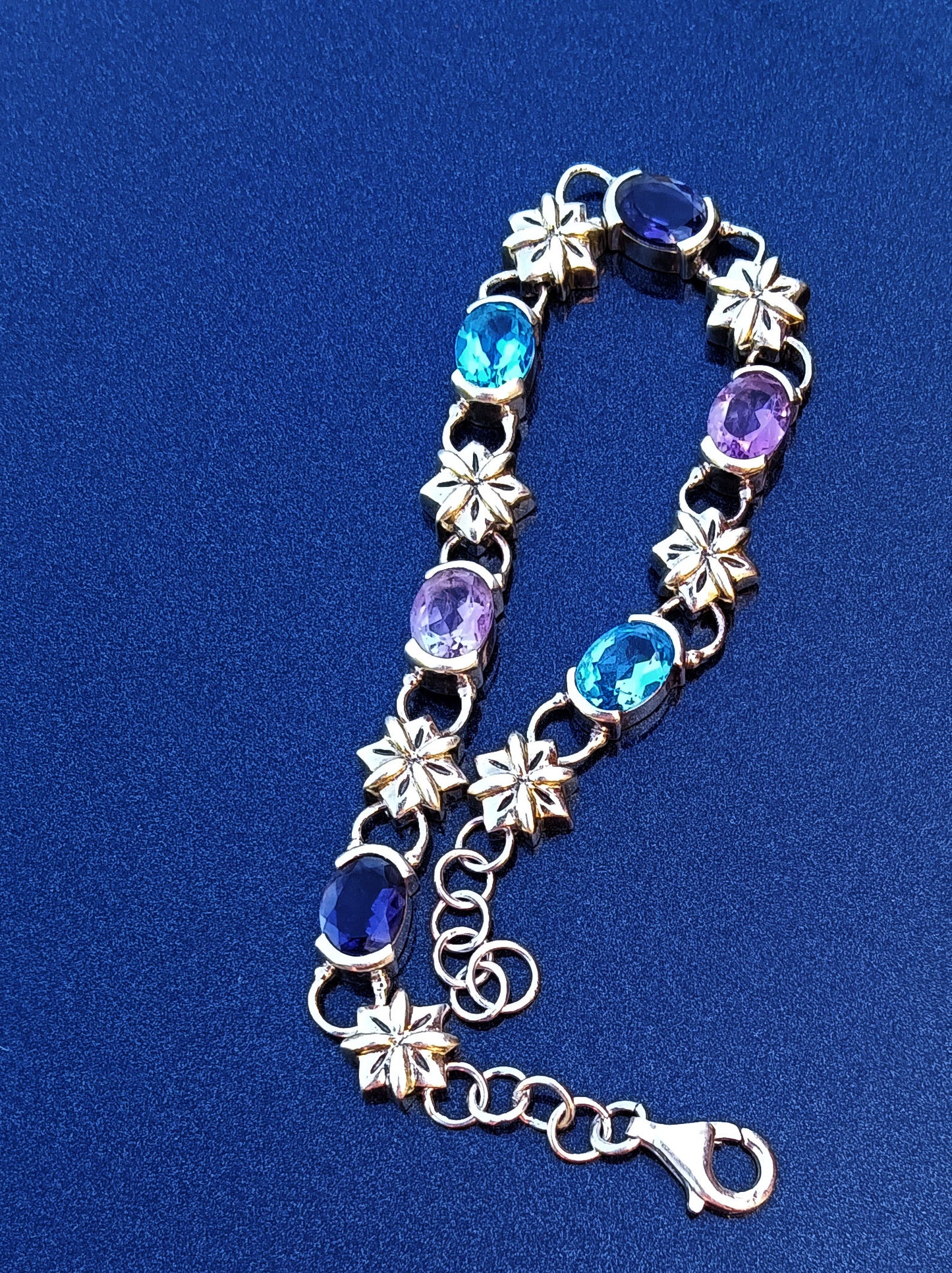 Tanzanite, Amethyst and Blue Topaz Silver Bracelet