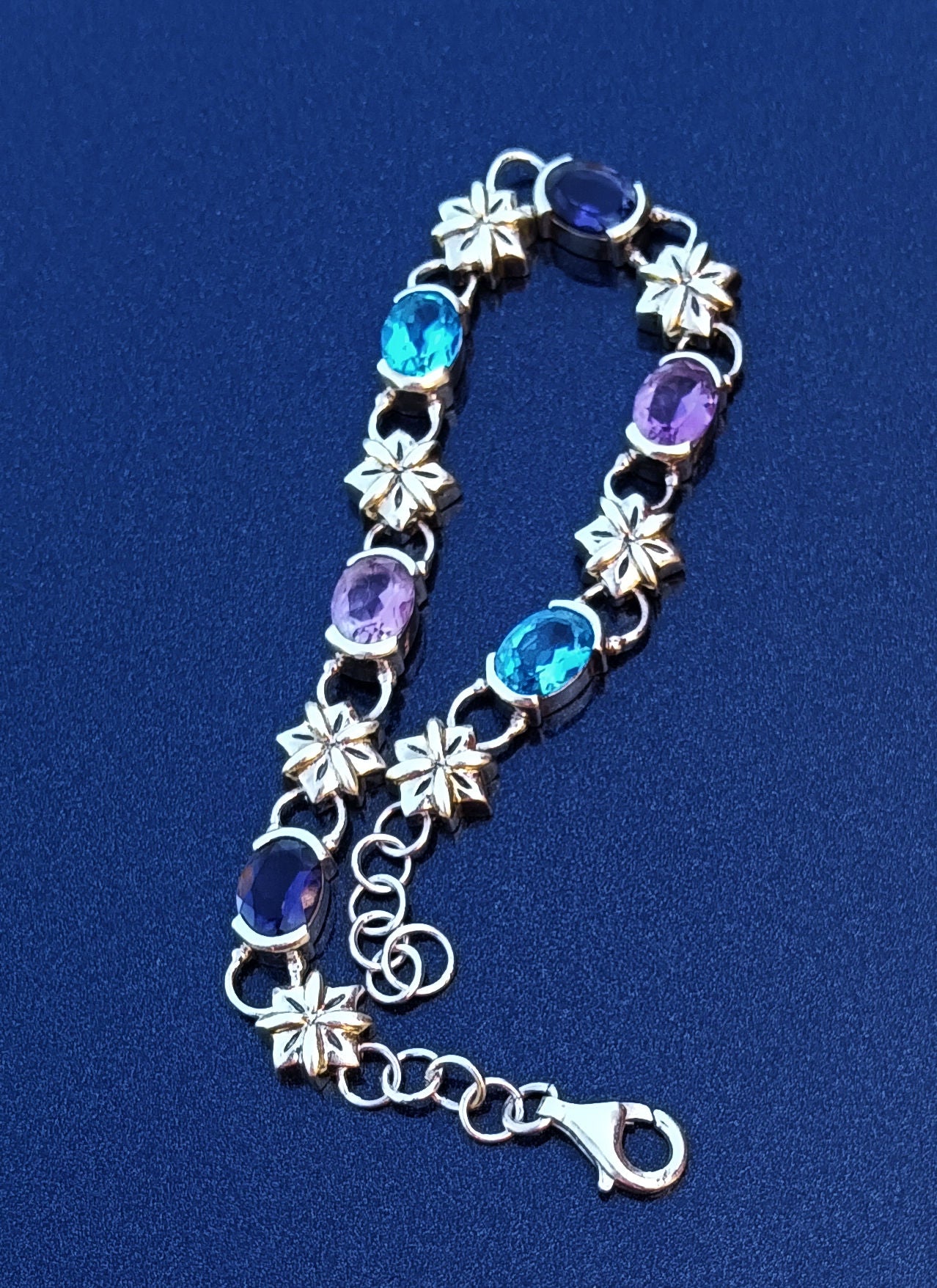 Tanzanite, Amethyst and Blue Topaz Silver Bracelet