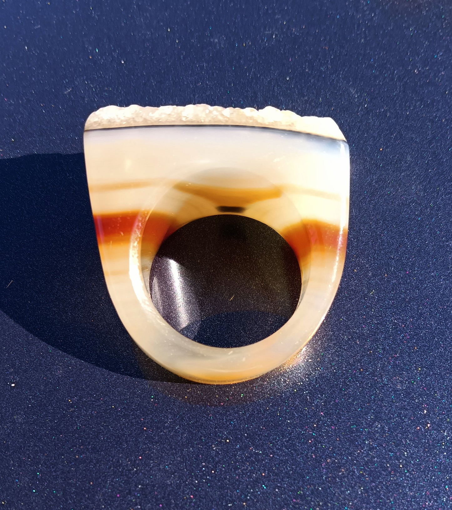 Banded Agate Ring with Druzy Top - Size 8.5