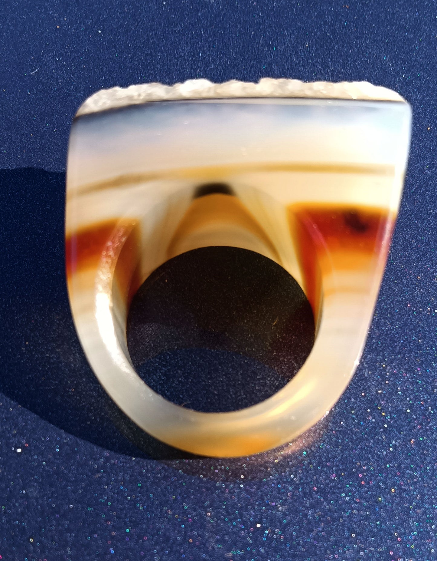 Banded Agate Ring with Druzy Top - Size 8.5