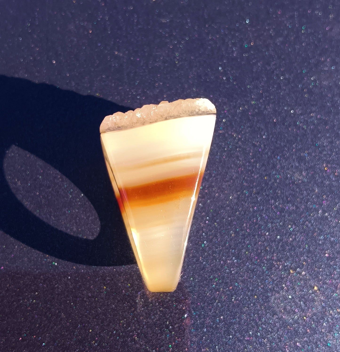 Banded Agate Ring with Druzy Top - Size 8.5