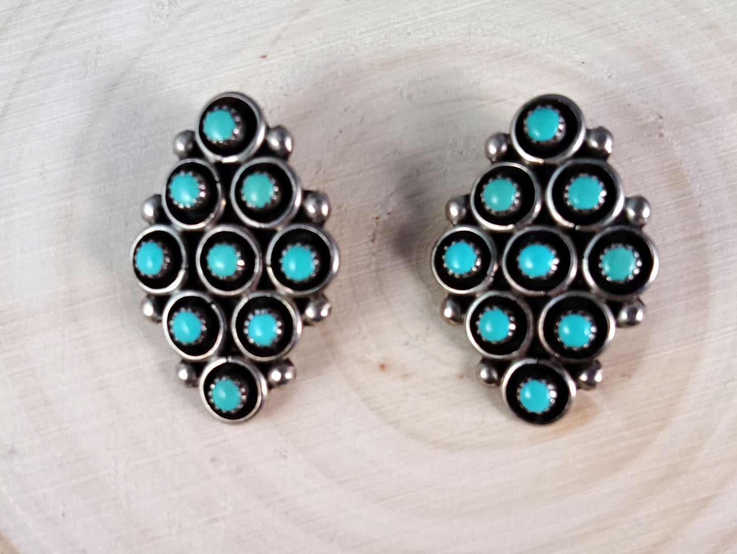 Turquoise Petit Point Clip Vintage Native American Zuni Style Earrings