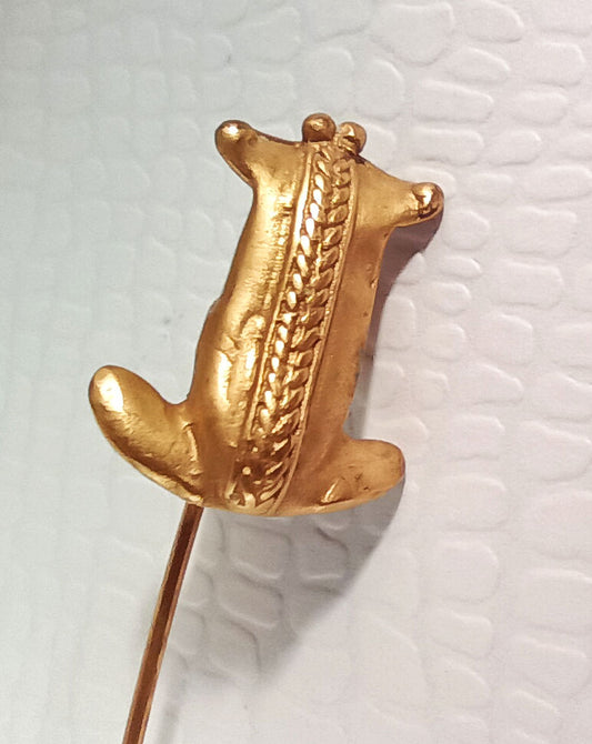 Vintage Mayan Frog Brushed Gold-tone Pin