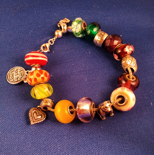 IBB Glass Rocaille Bead and Sterling Silver Charm Bracelet