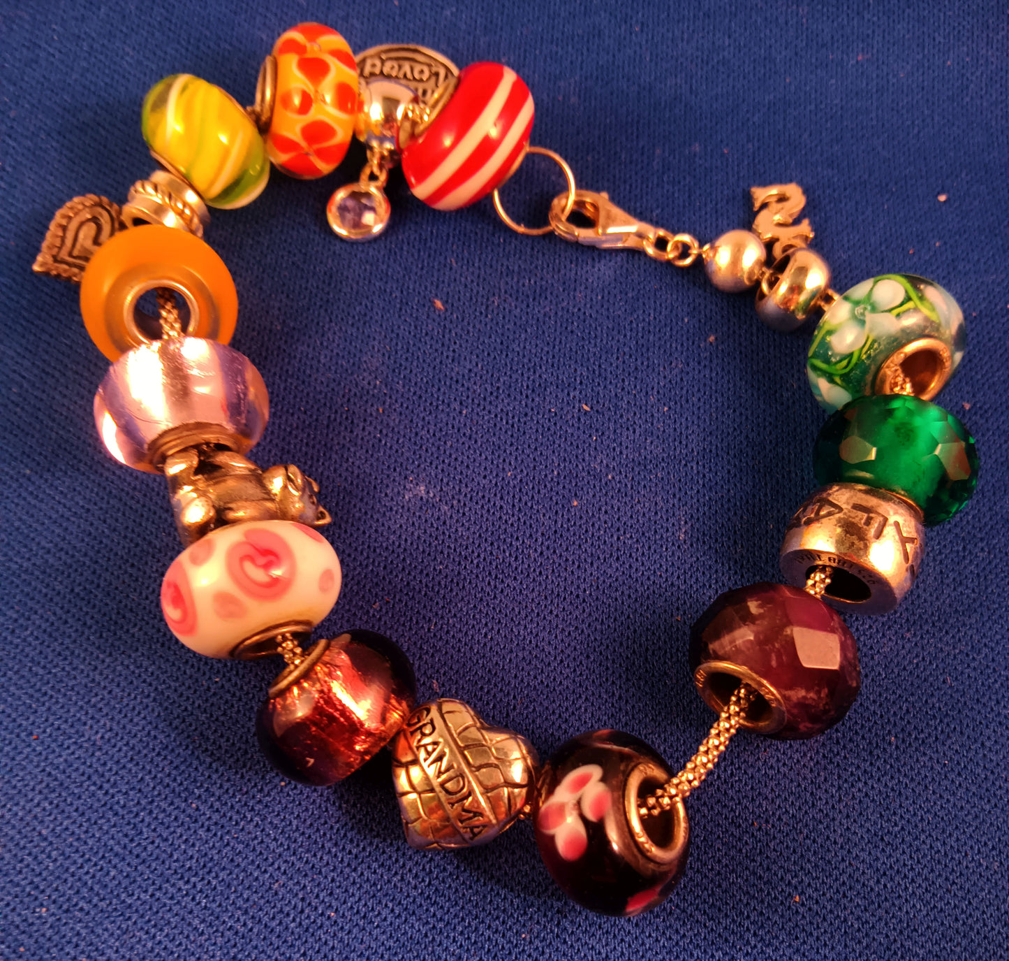 IBB Glass Rocaille Bead and Sterling Silver Charm Bracelet