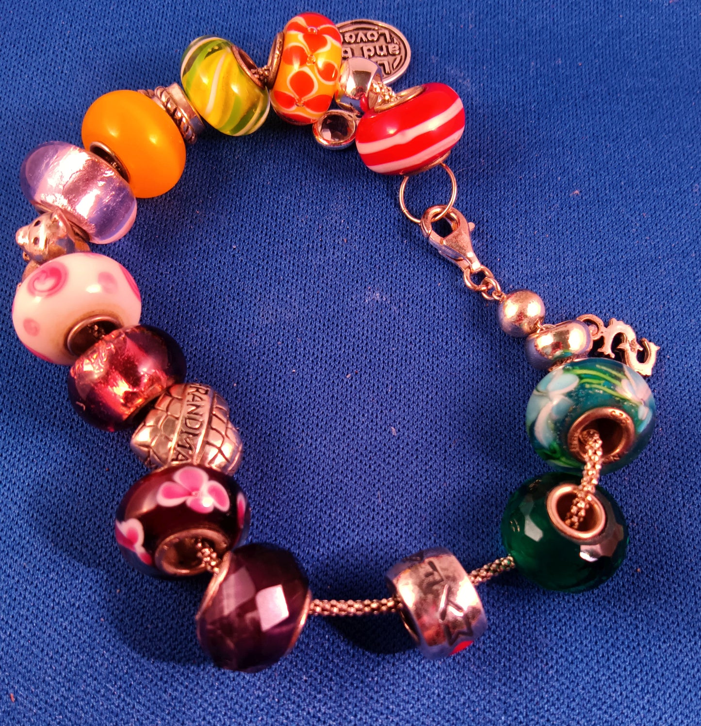 IBB Glass Rocaille Bead and Sterling Silver Charm Bracelet