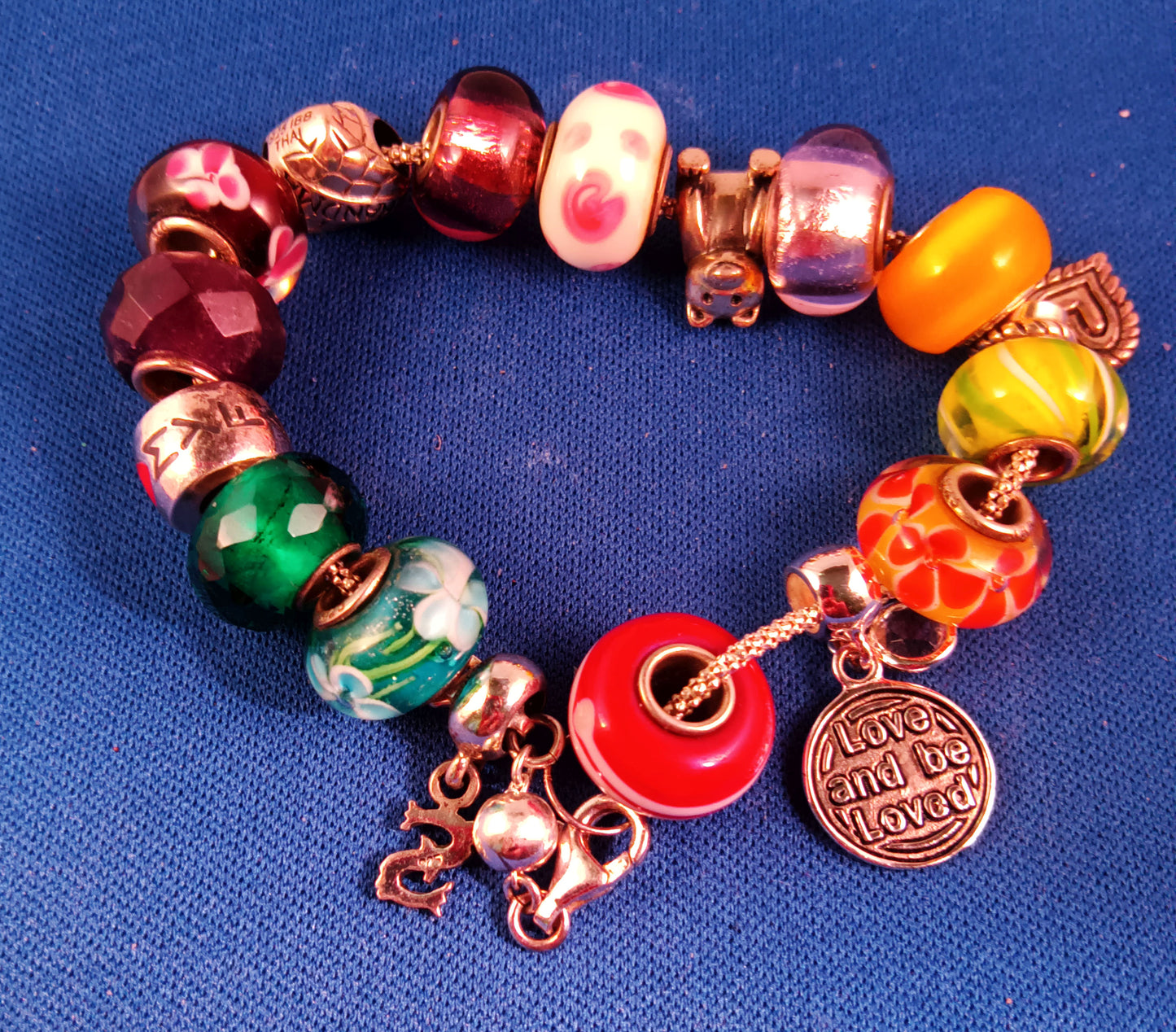 IBB Glass Rocaille Bead and Sterling Silver Charm Bracelet