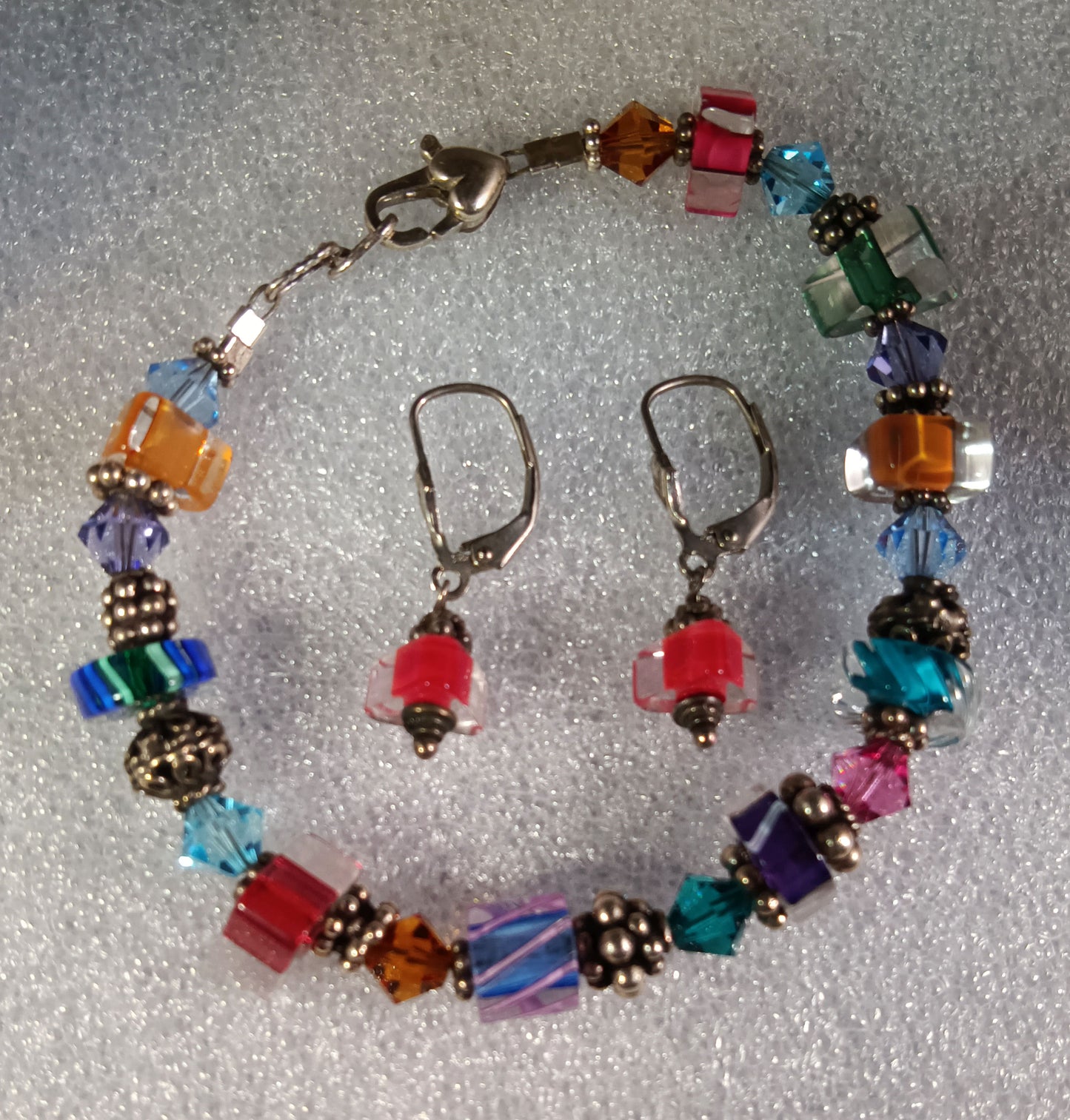 Blown Cane Furnace Glass Bead Bracelet and Earring Set