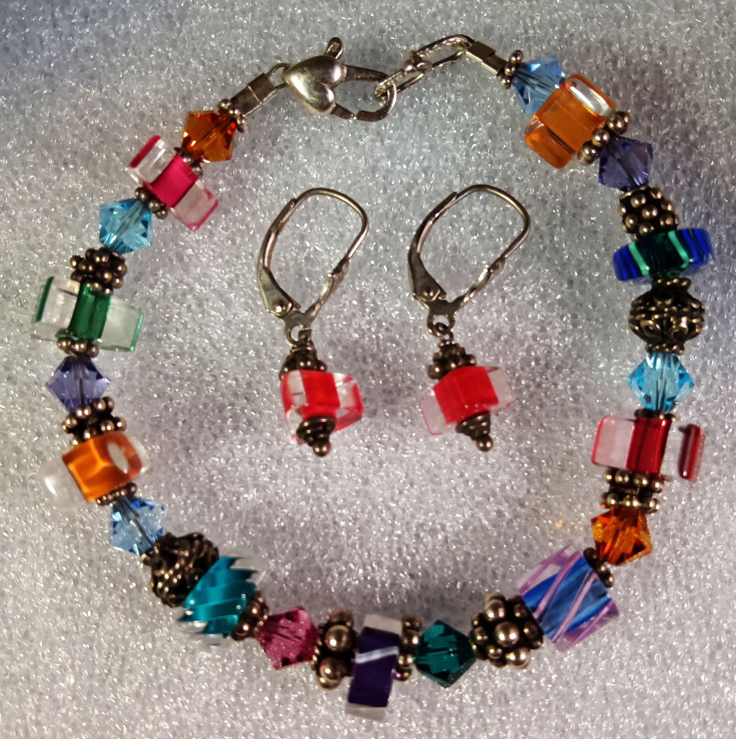 Blown Cane Furnace Glass Bead Bracelet and Earring Set