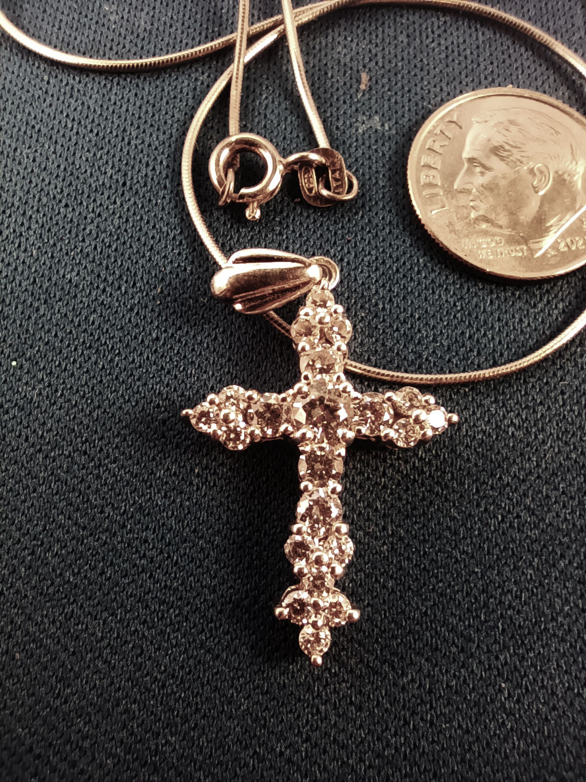 Sterling Silver Cross with Zircons and Sterling Necklace– Italy