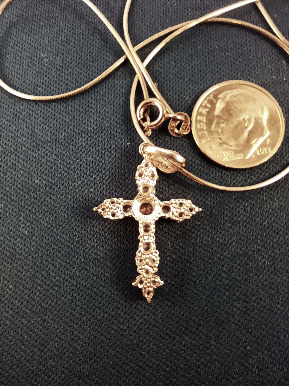 Sterling Silver Cross with Zircons and Sterling Necklace– Italy