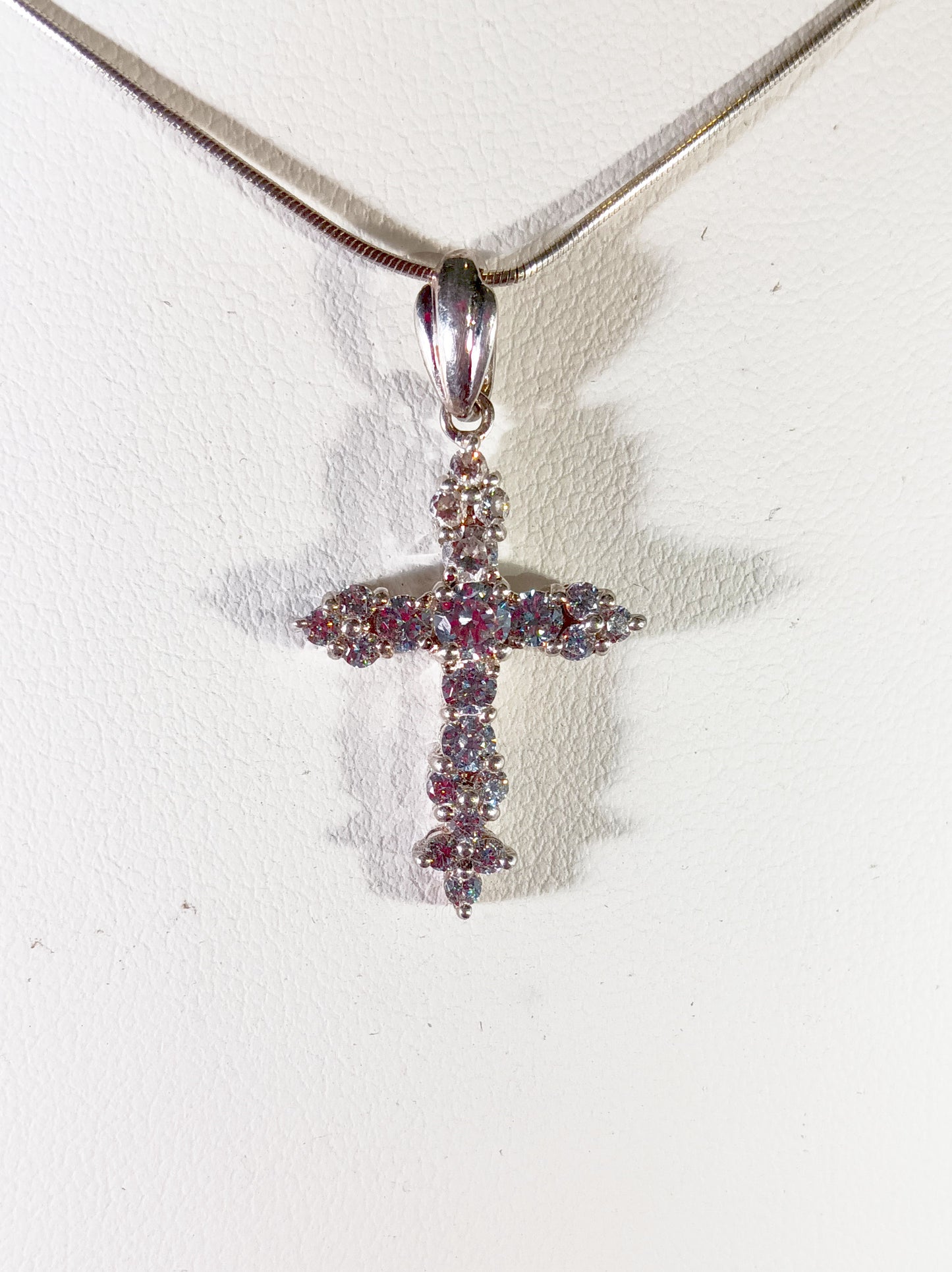 Sterling Silver Cross with Zircons and Sterling Necklace– Italy