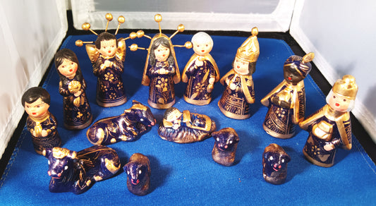 Vintage Handmade Mexican Folk Art Clay Nativity Set Christmas Decoration Pottery