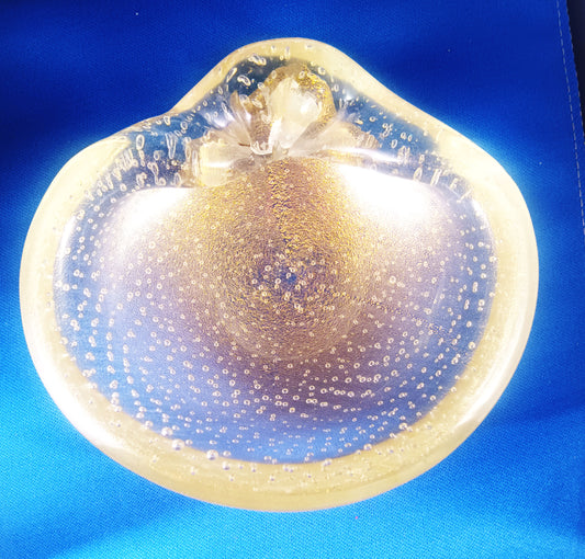 Mid Century Modern Vintage Hand Blown Controlled Bubbles Foglia D'Oro Art Glass 5"