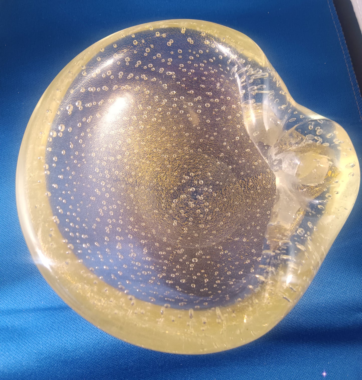 Mid Century Modern Vintage Hand Blown Controlled Bubbles Foglia D'Oro Art Glass 5"