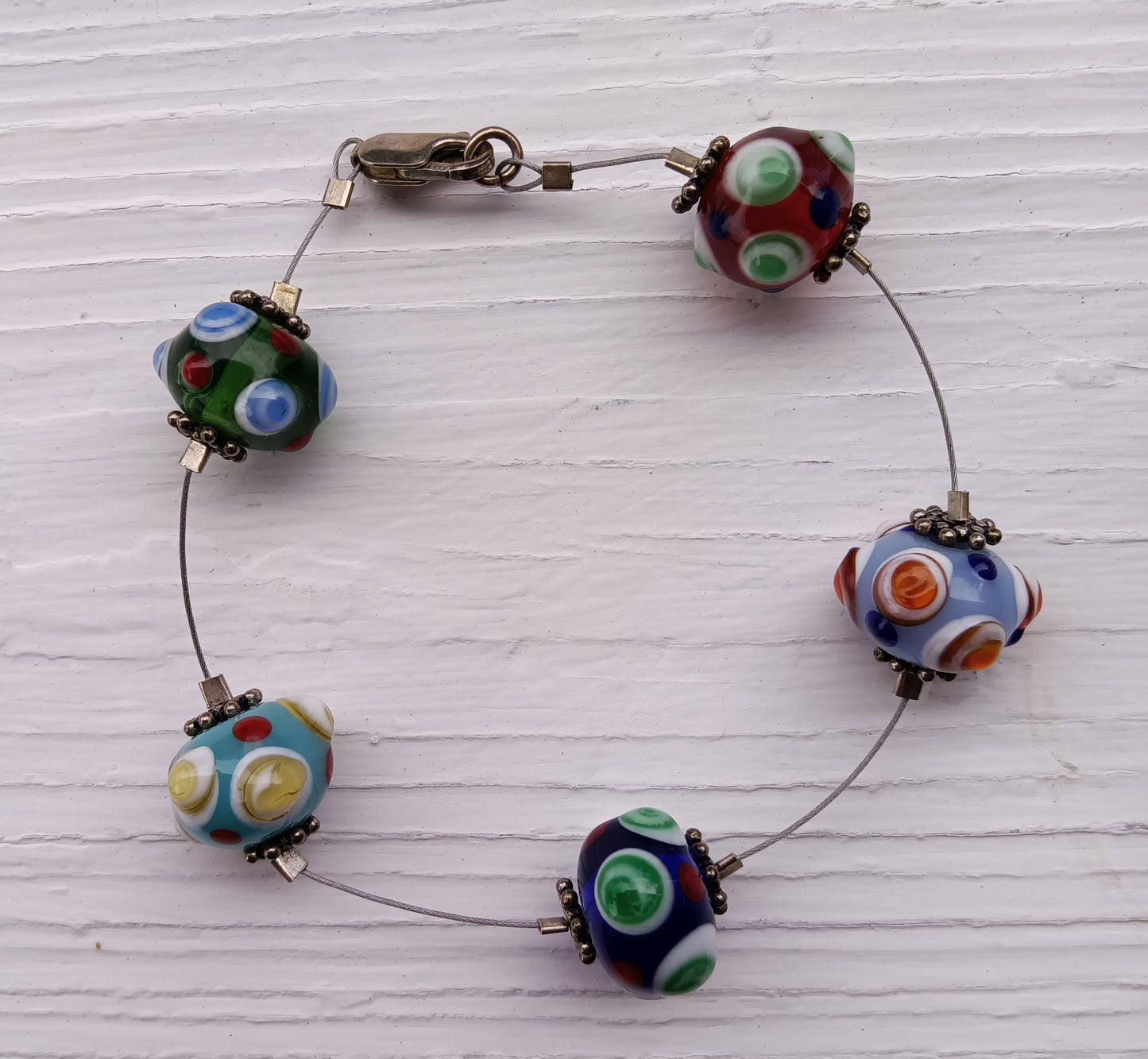 Lampwork Bead Bracelet- Murano Style Dotted Bump Glass