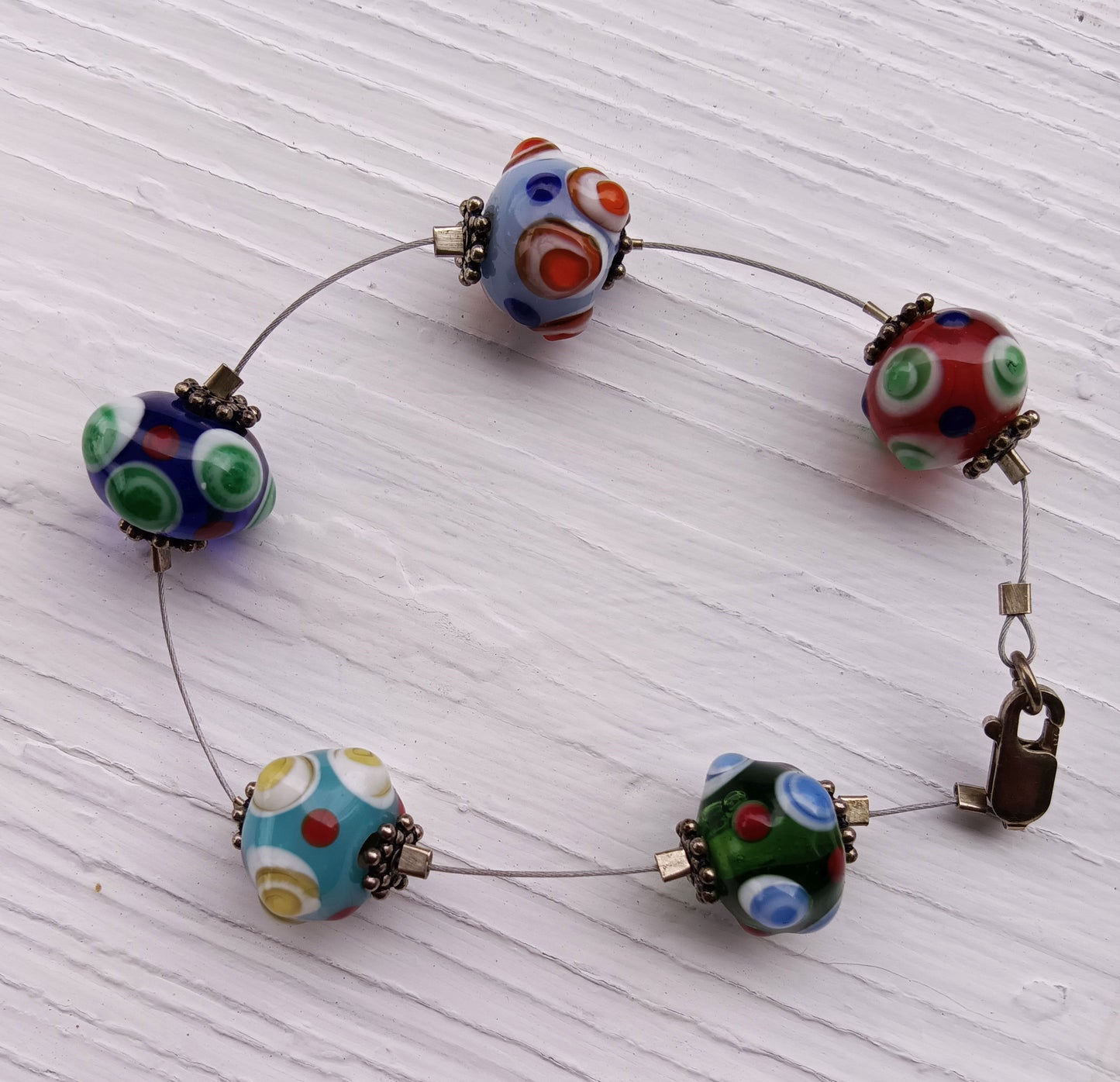 Lampwork Bead Bracelet- Murano Style Dotted Bump Glass