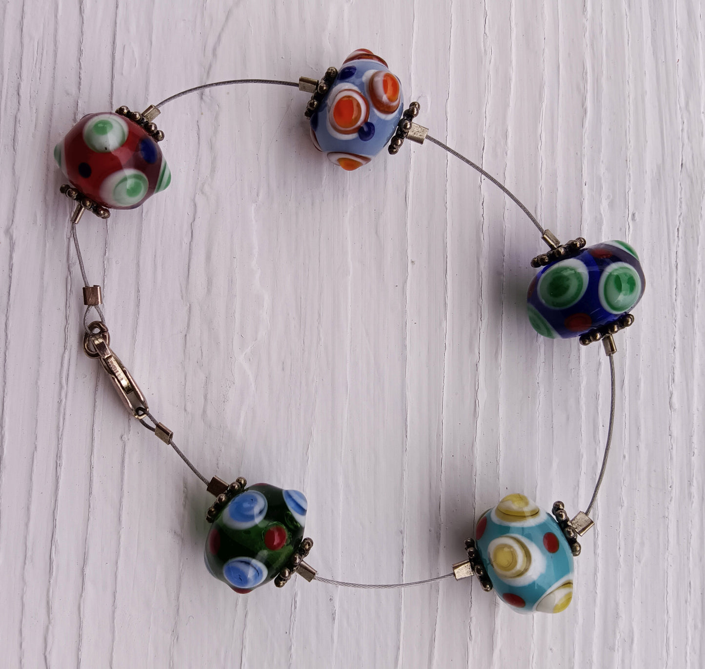 Lampwork Bead Bracelet- Murano Style Dotted Bump Glass