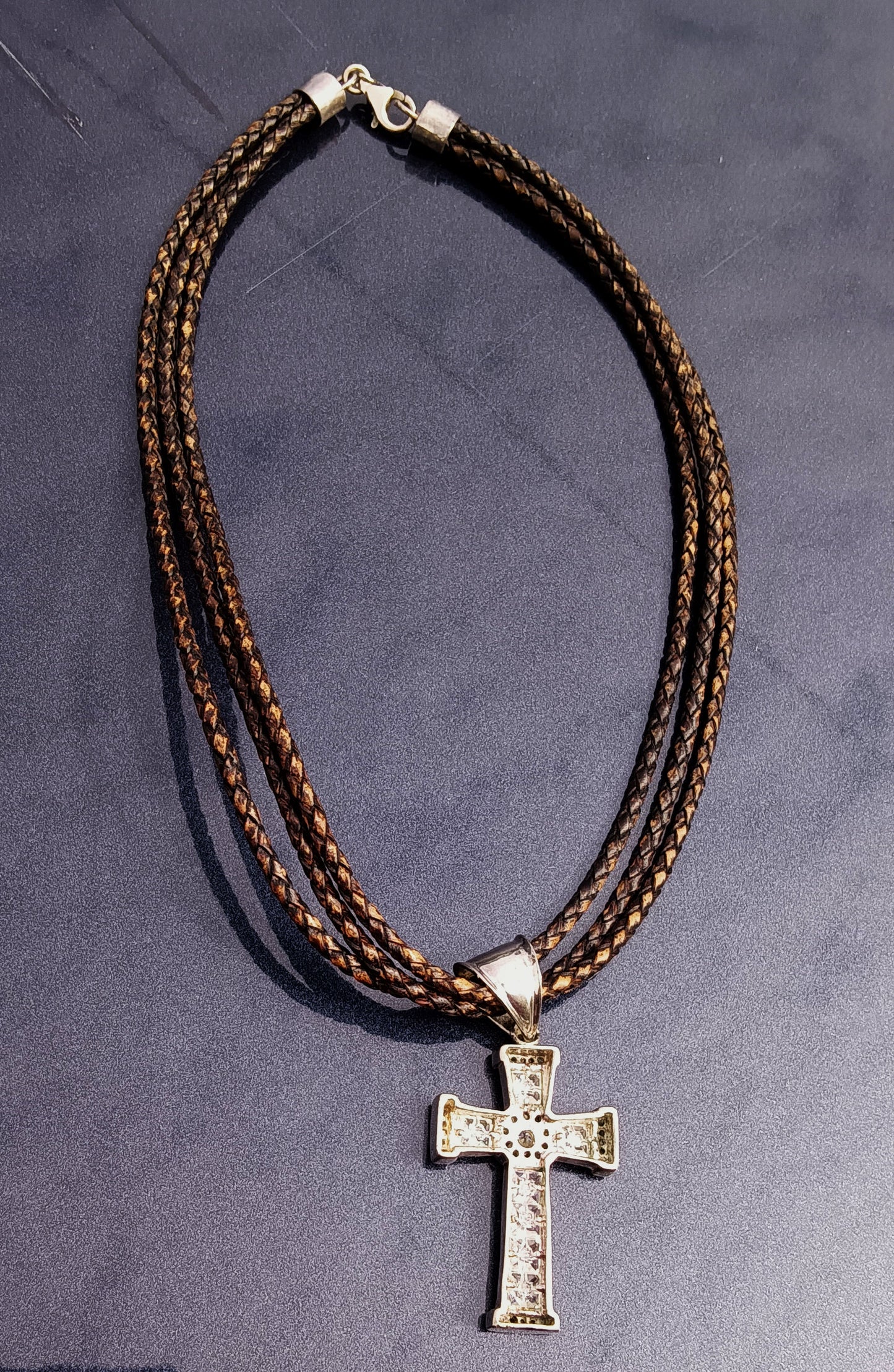 Cross, .925 with Cubic Zirconia on Silpada Leather Necklace