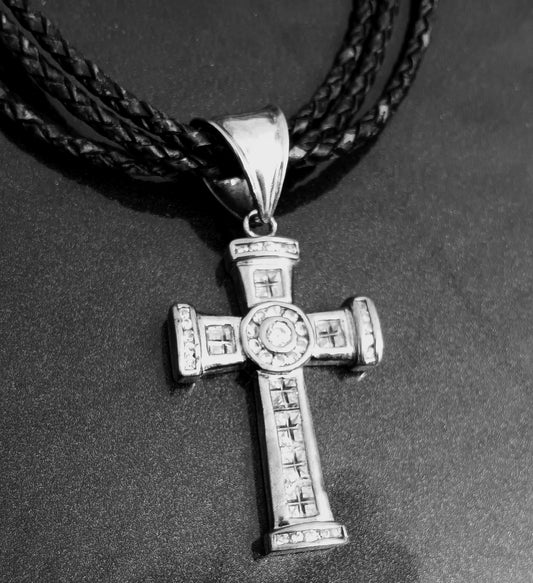 Cross, .925 with Cubic Zirconia on Silpada Leather Necklace