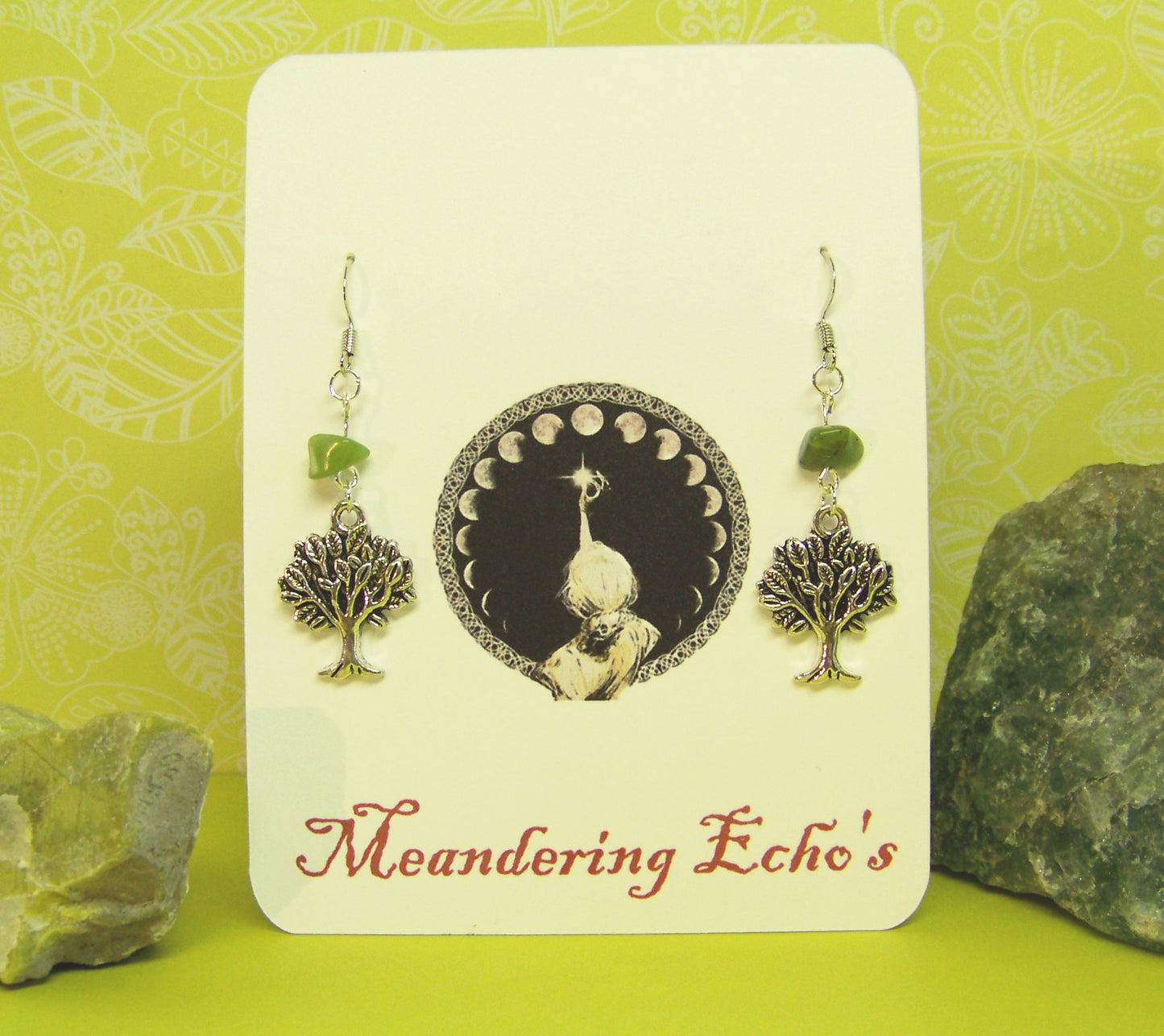 Tree of Life - Green African Jasper - Bare Tree Earrings