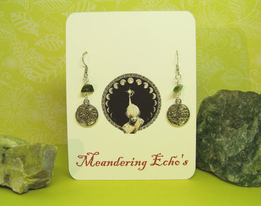 Tree of Life - Green African Jasper - Ringed Tree Earrings