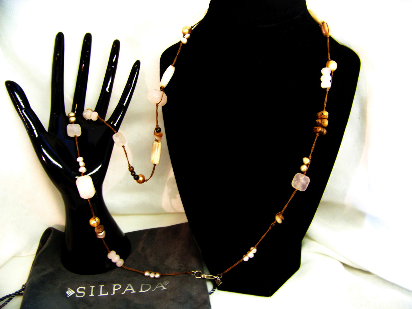 Silpada Necklace - Rose quartz, Pearl, Shell & Wood Bead