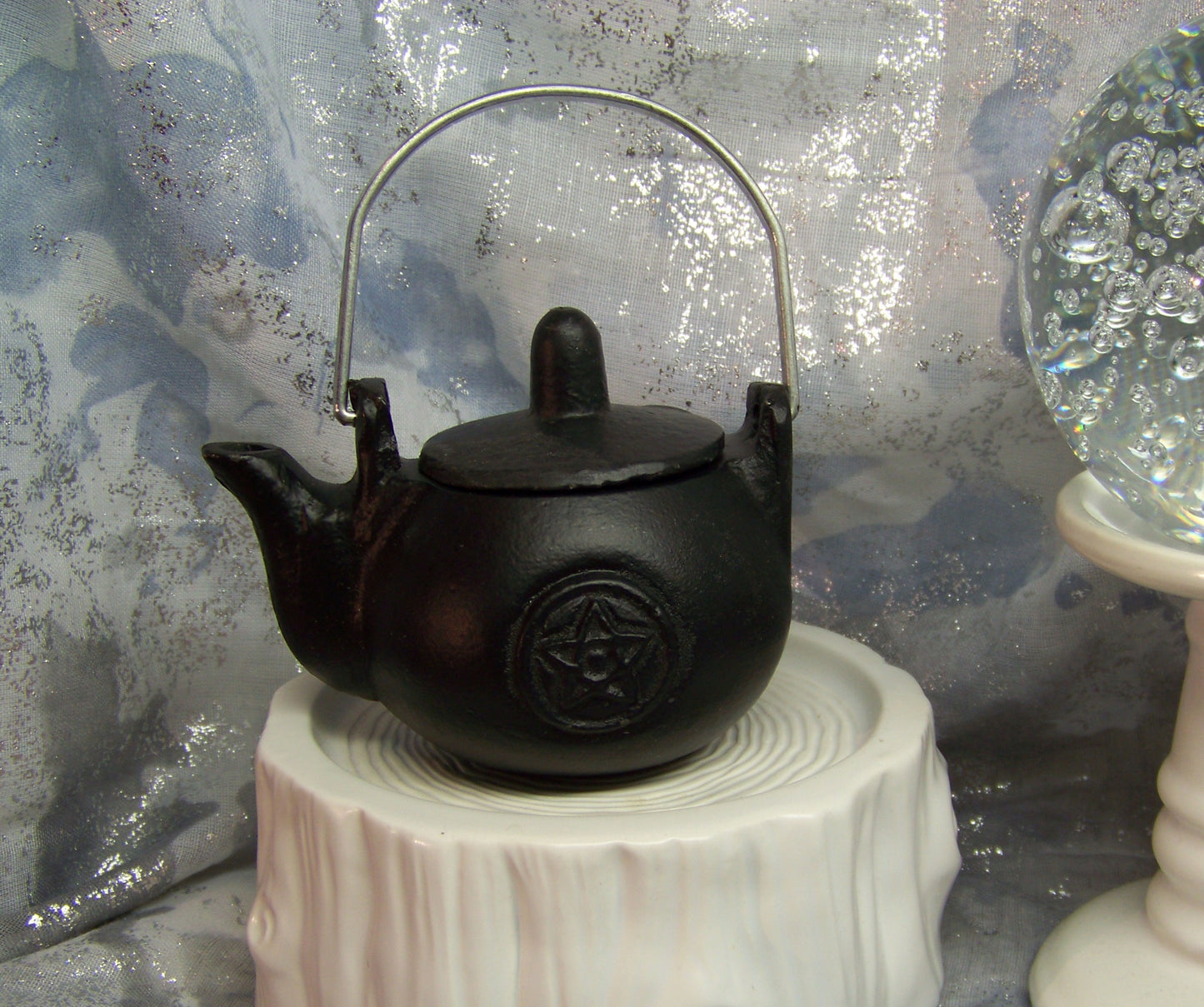 Cast Iron Teapot Incense Burner with Pentagram