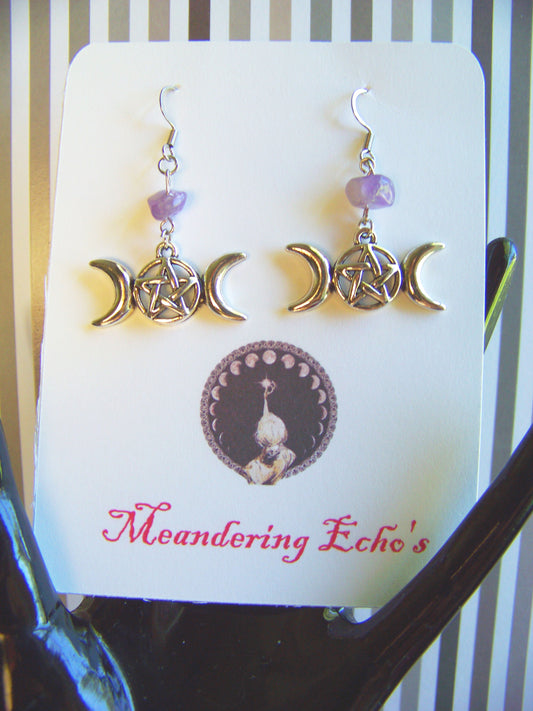 Triple Moon Amethyst Earrings